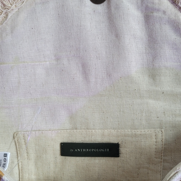Anthropologie Cream and Light Lavender Linen Tote - Picture 4 of 5